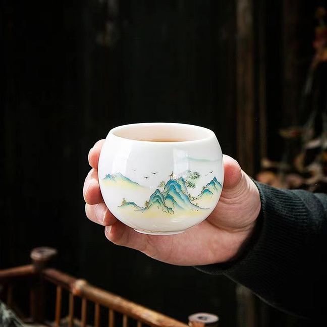 Chinese style goat fat jade ceramic tea cup