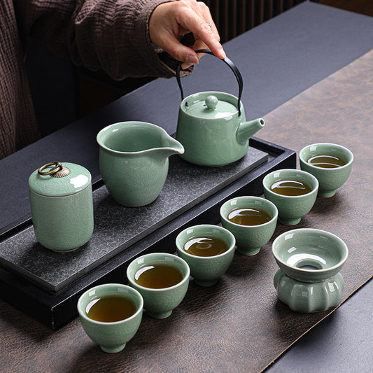Ge Kiln Tea Set Premium Kung Fu Tea Ceremony Gift Box Porcelain Teapot Cups Home Brewing Complete Set
