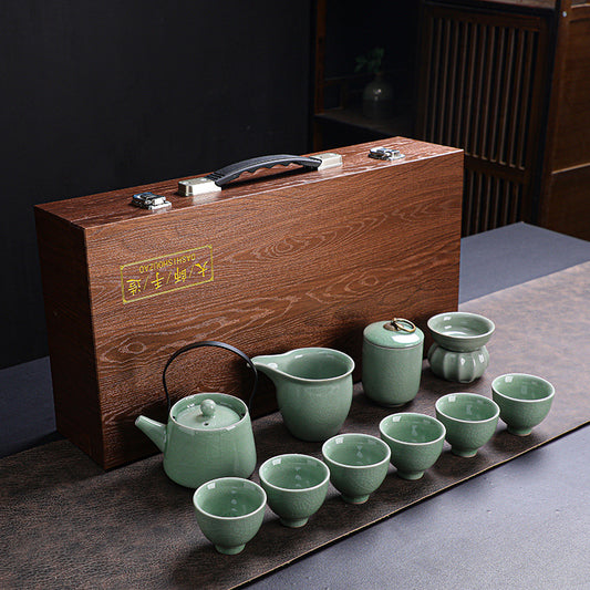 Ge Kiln Tea Set Premium Kung Fu Tea Ceremony Gift Box Porcelain Teapot Cups Home Brewing Complete Set